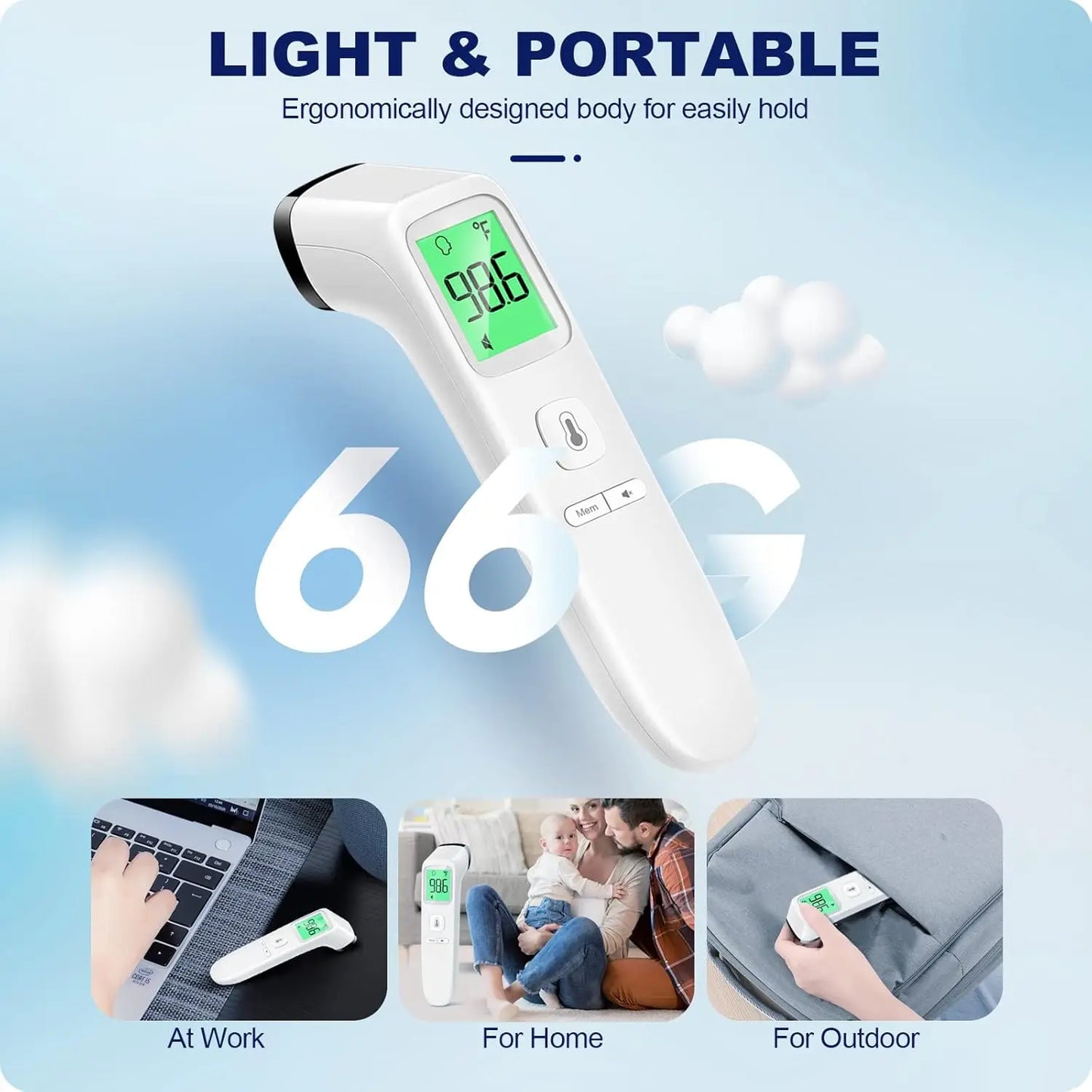 No-Touch Thermometer for Adults and Kids Digital Baby Thermometer Fever Alarm & Silent Mode, 2 in 1 Forehead & Object Thermo