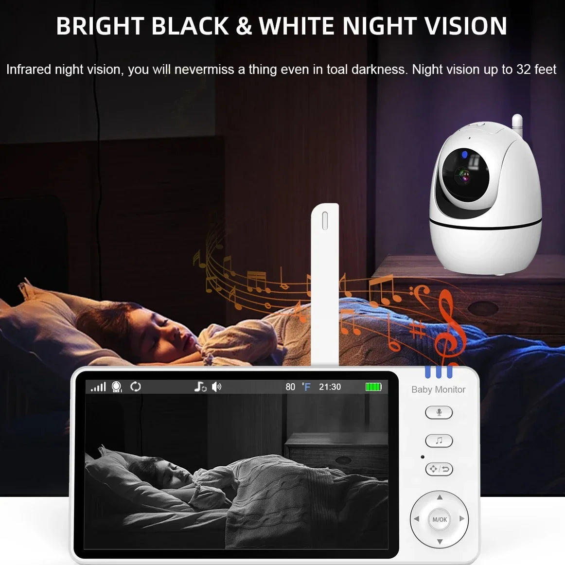 5 Inch Video Baby Monitor With Camera PTZ Zoom Babyphone Cam Security Protection Surveillance Cameras Temperature Sensor Lullaby