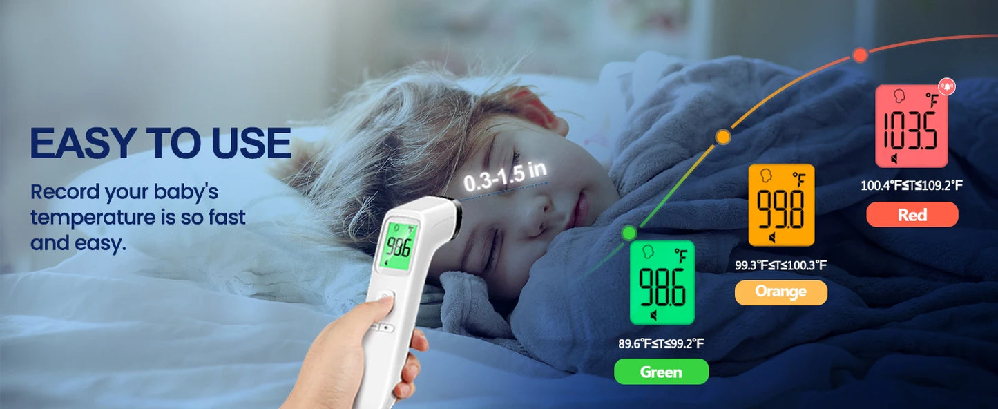 No-Touch Thermometer for Adults and Kids Digital Baby Thermometer Fever Alarm & Silent Mode, 2 in 1 Forehead & Object Thermo