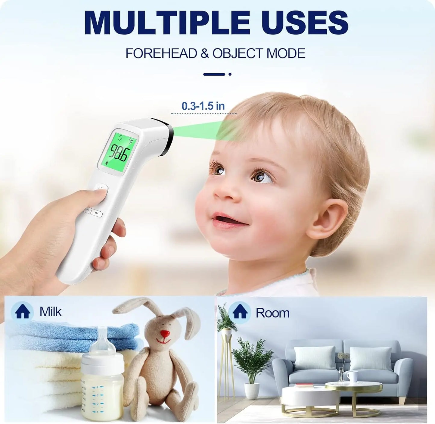 No-Touch Thermometer for Adults and Kids Digital Baby Thermometer Fever Alarm & Silent Mode, 2 in 1 Forehead & Object Thermo