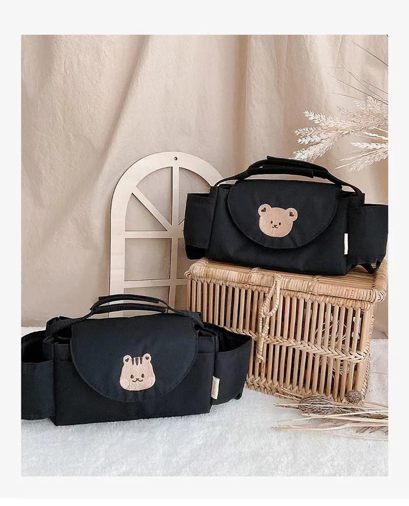 Baby stroller hanging bag cartoon bear storage bag Stroller basket hanging bag baby roller