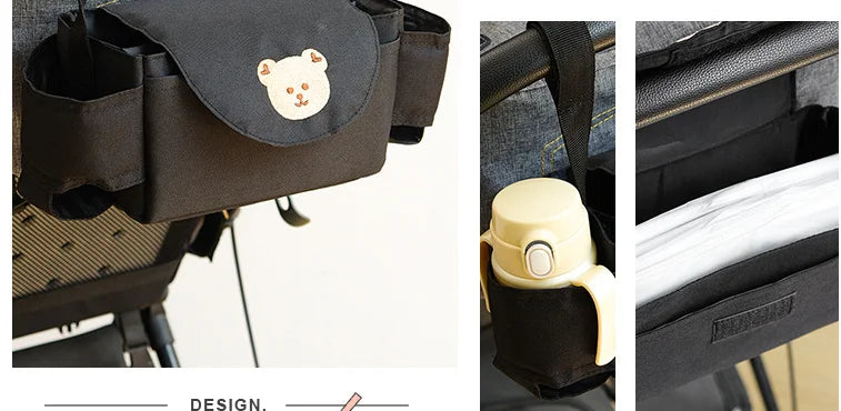 Baby stroller hanging bag cartoon bear storage bag Stroller basket hanging bag baby roller