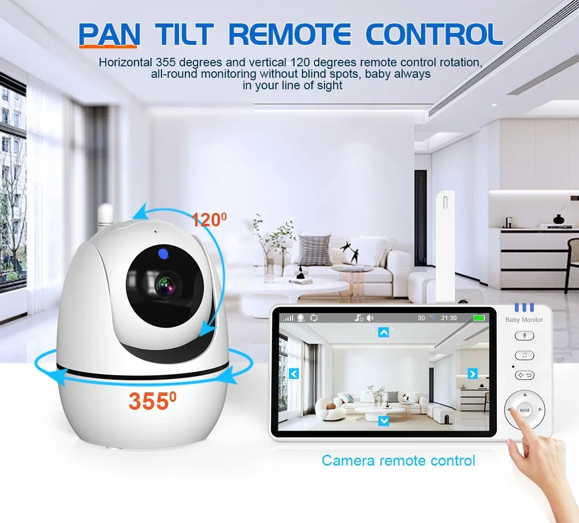 5 Inch Video Baby Monitor With Camera PTZ Zoom Babyphone Cam Security Protection Surveillance Cameras Temperature Sensor Lullaby