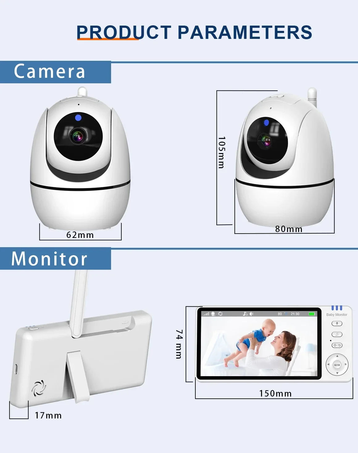 5 Inch Video Baby Monitor With Camera PTZ Zoom Babyphone Cam Security Protection Surveillance Cameras Temperature Sensor Lullaby