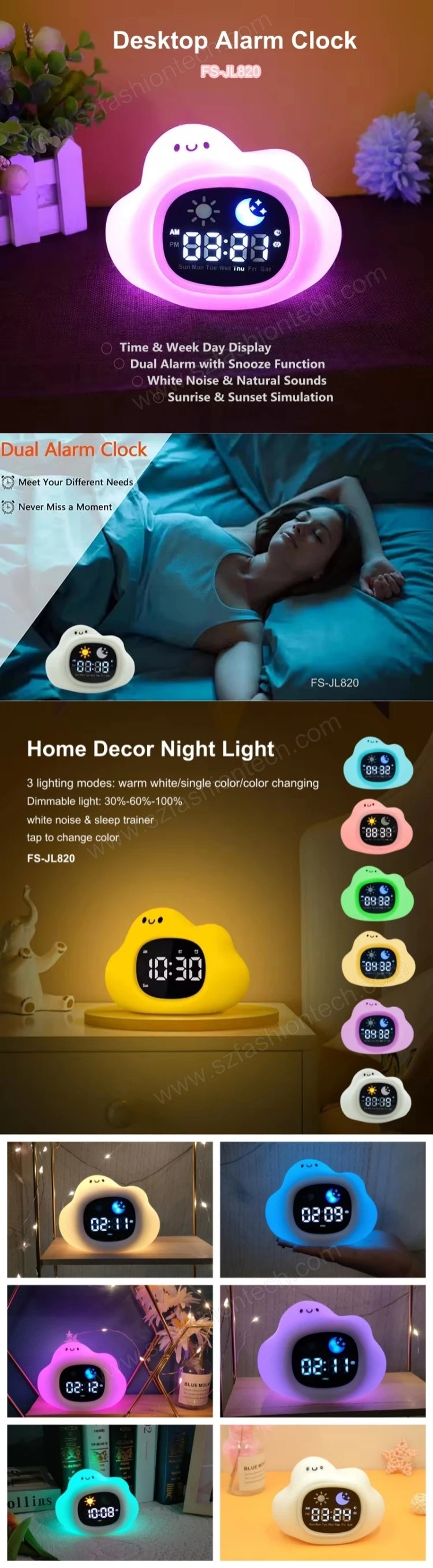 Adorable Cloud Shape Baby Kid Adult White noise Sound Machine Smart Wake Up Light sleep trainer Alarm Clock night lamp