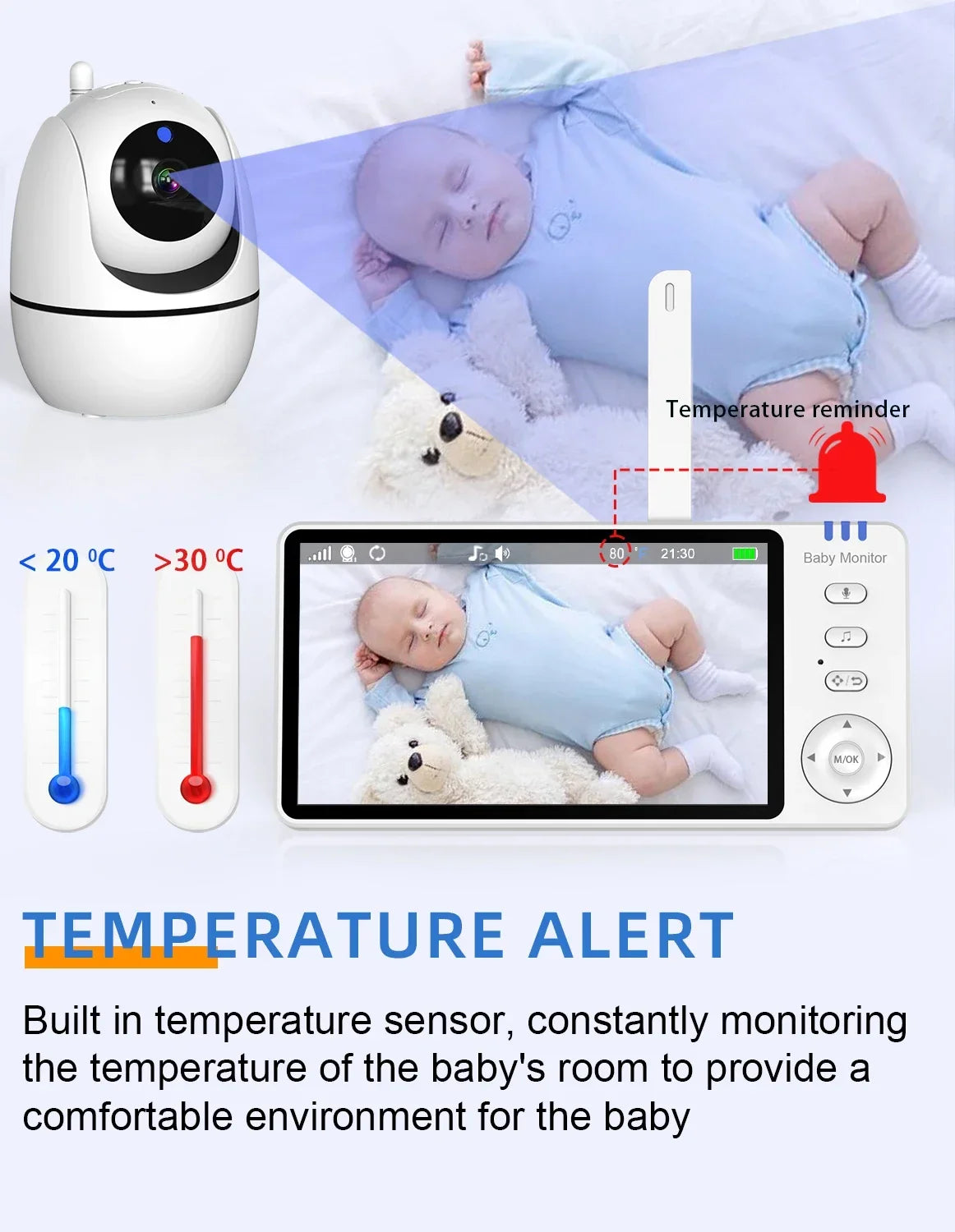 5 Inch Video Baby Monitor With Camera PTZ Zoom Babyphone Cam Security Protection Surveillance Cameras Temperature Sensor Lullaby