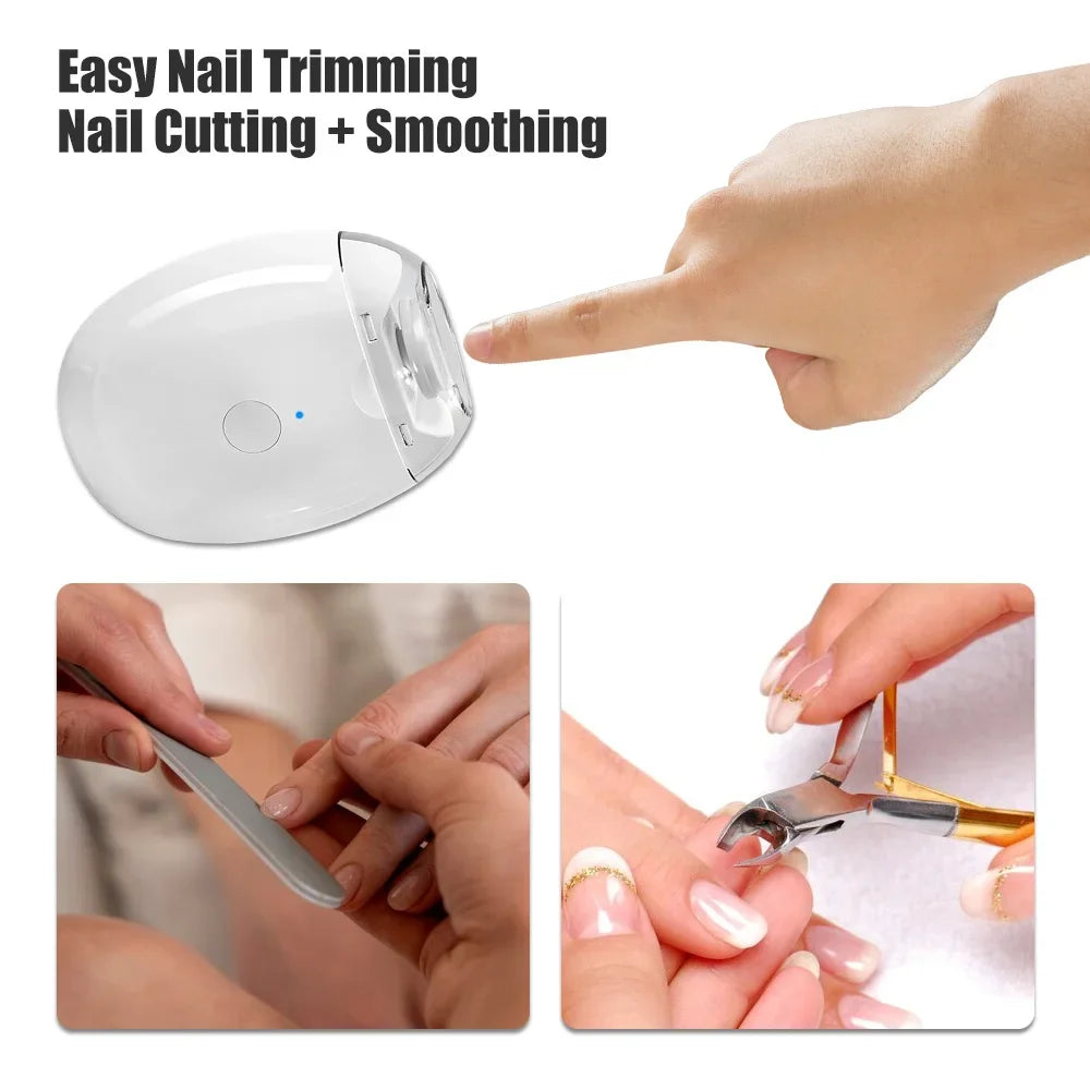 Automatic Nail Grinder Electric Nail Polish Trimmer Rechargeable Grinder Nail Tip Clipper Cutter with Light for Baby Kid Child