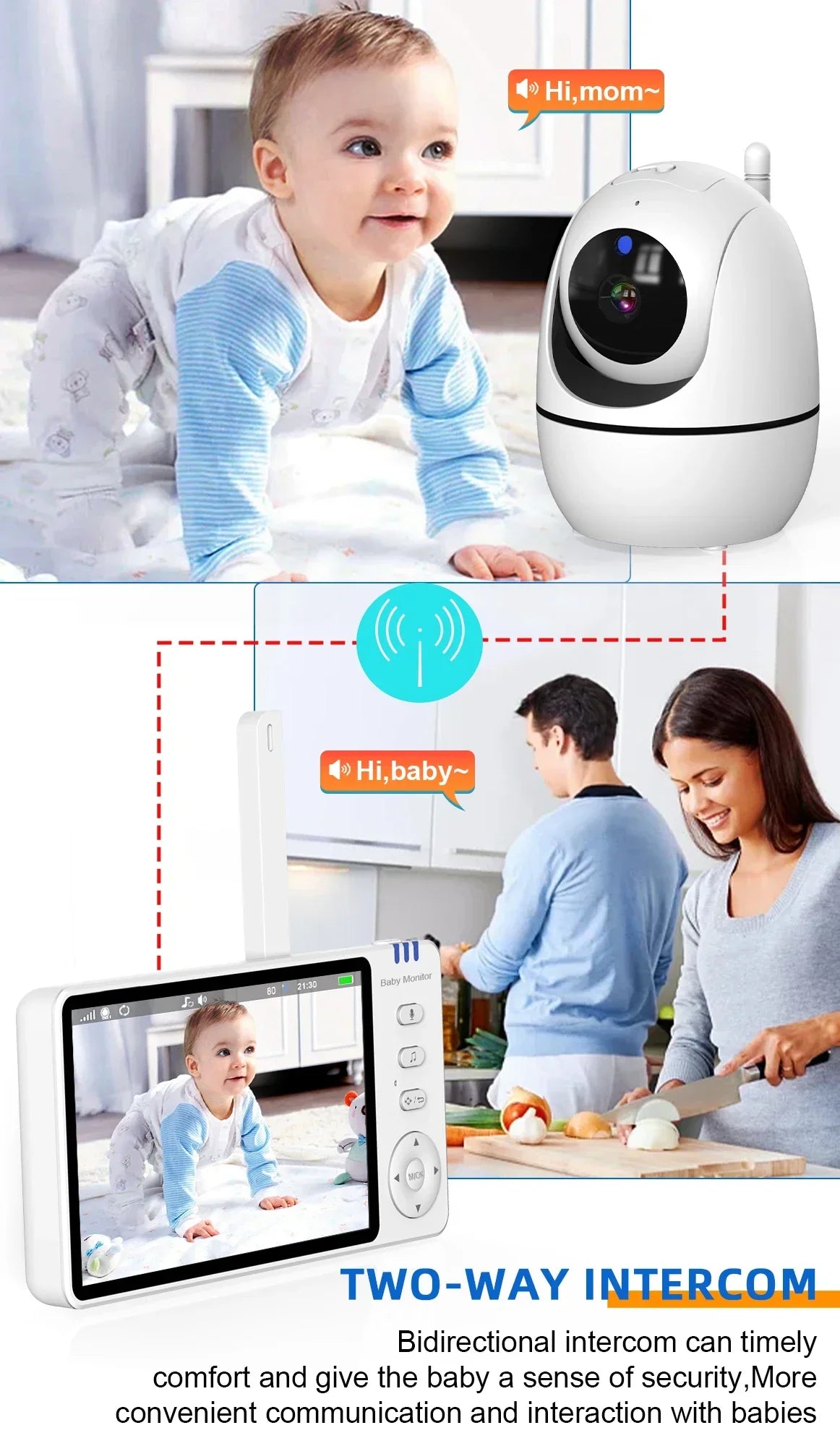 5 Inch Video Baby Monitor With Camera PTZ Zoom Babyphone Cam Security Protection Surveillance Cameras Temperature Sensor Lullaby