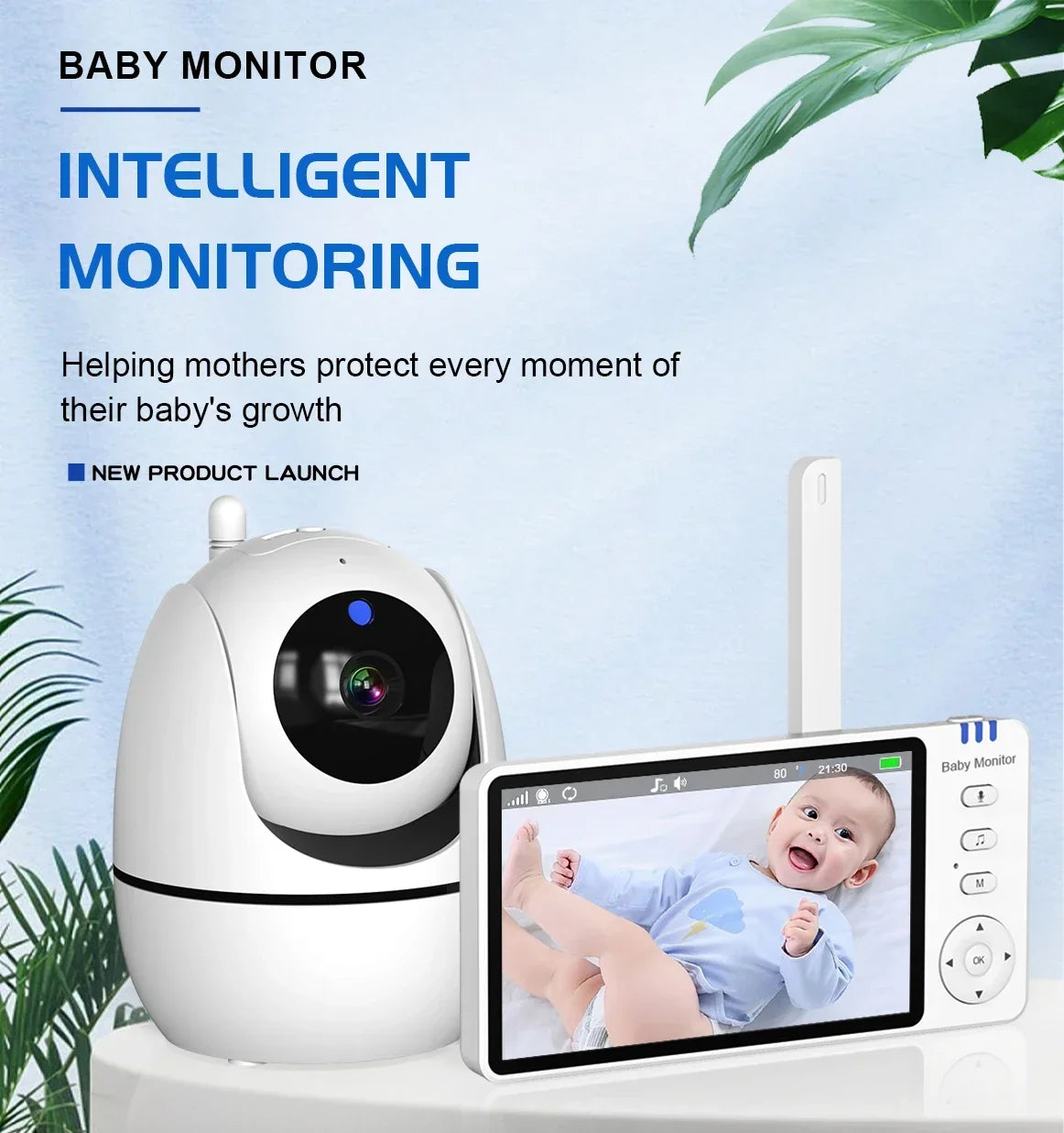 5 Inch Video Baby Monitor With Camera PTZ Zoom Babyphone Cam Security Protection Surveillance Cameras Temperature Sensor Lullaby