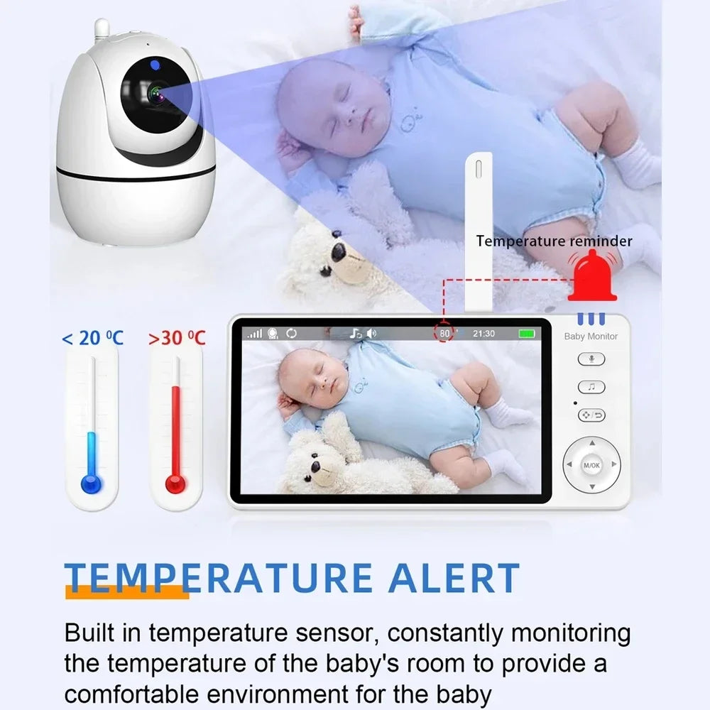 5 Inch Video Baby Monitor With Camera PTZ Zoom Babyphone Cam Security Protection Surveillance Cameras Temperature Sensor Lullaby