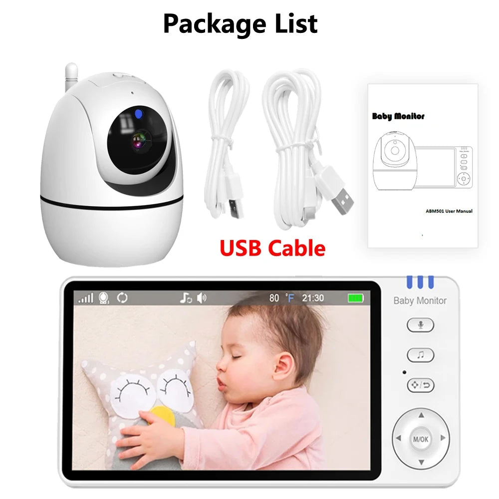 5 Inch Video Baby Monitor With Camera PTZ Zoom Babyphone Cam Security Protection Surveillance Cameras Temperature Sensor Lullaby