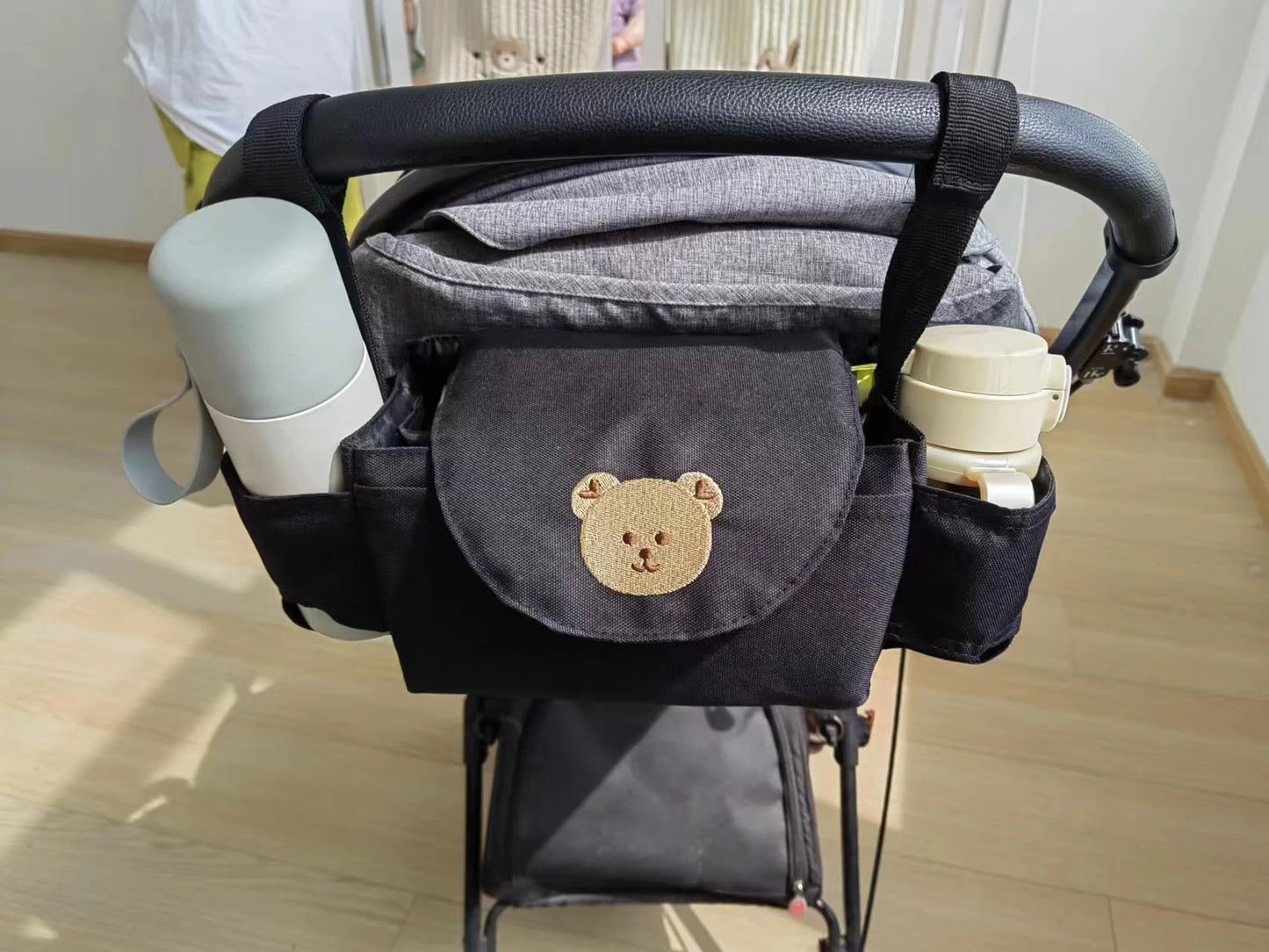 Baby stroller hanging bag cartoon bear storage bag Stroller basket hanging bag baby roller