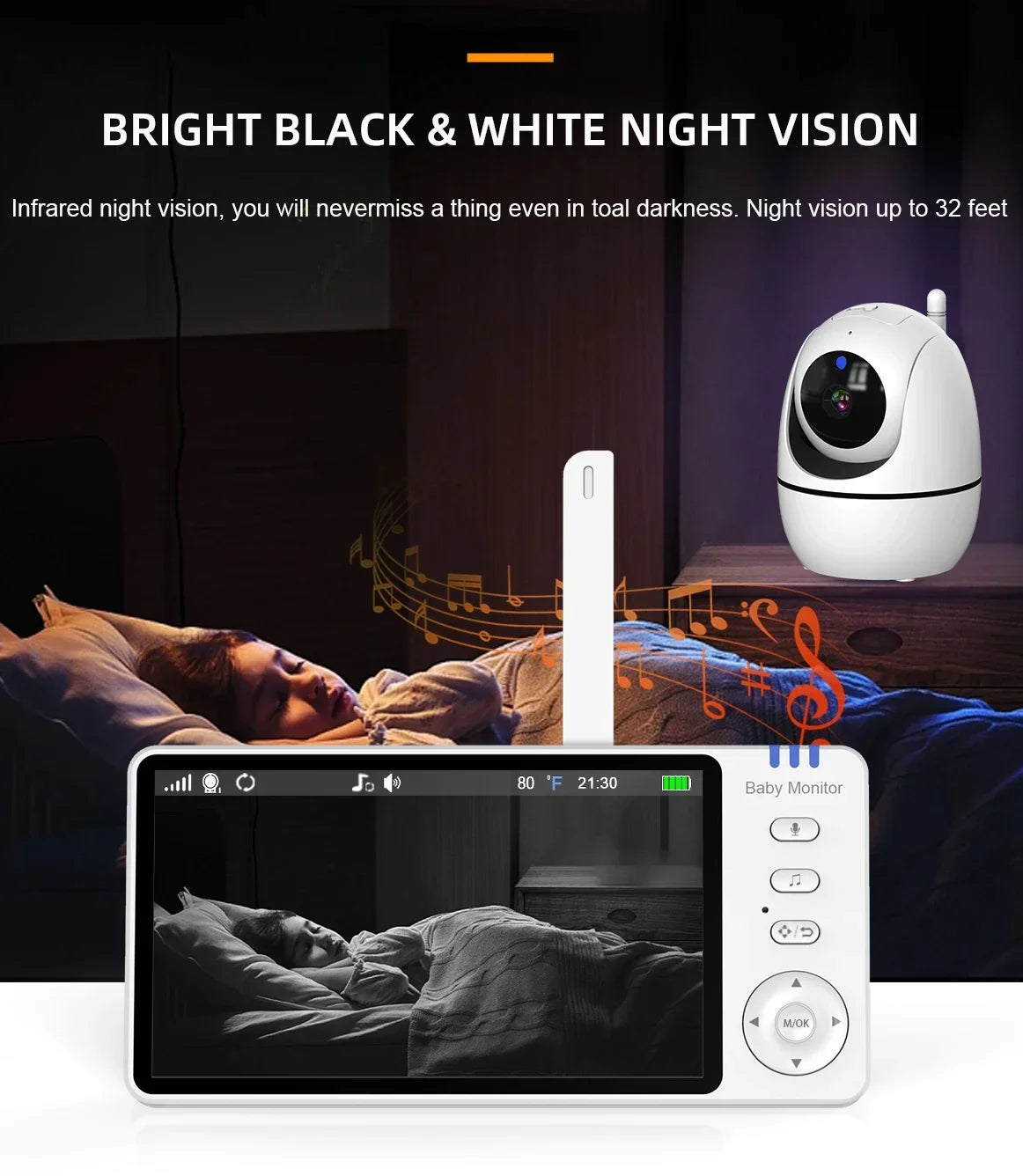 5 Inch Video Baby Monitor With Camera PTZ Zoom Babyphone Cam Security Protection Surveillance Cameras Temperature Sensor Lullaby