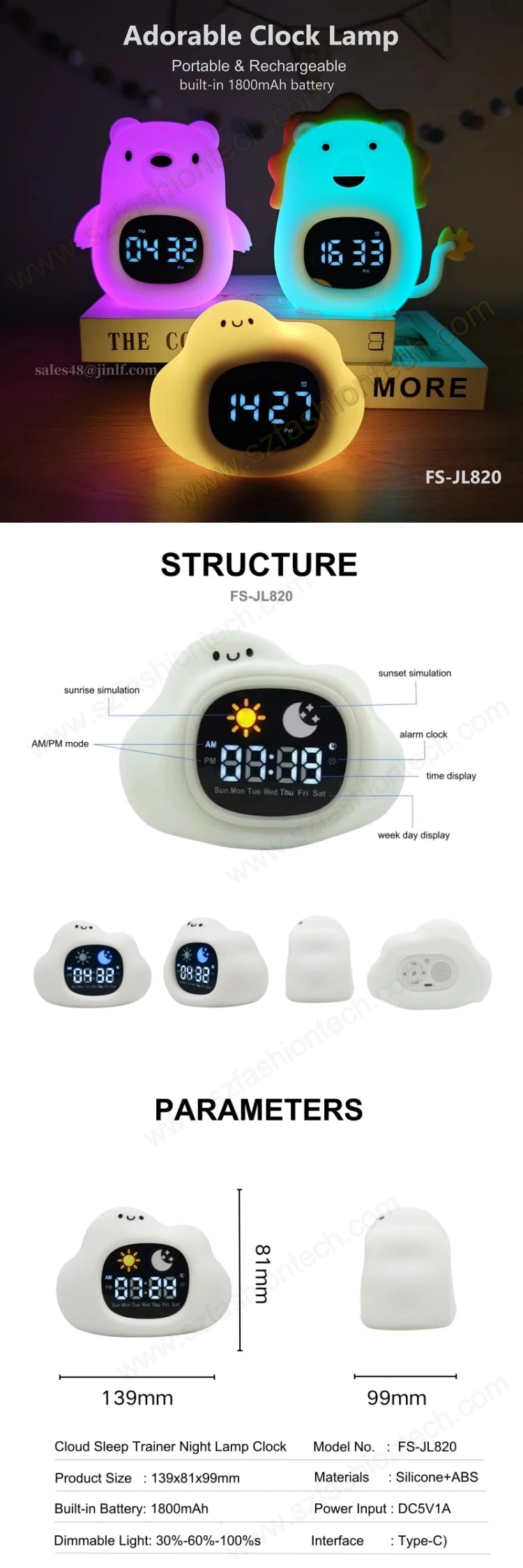 Adorable Cloud Shape Baby Kid Adult White noise Sound Machine Smart Wake Up Light sleep trainer Alarm Clock night lamp