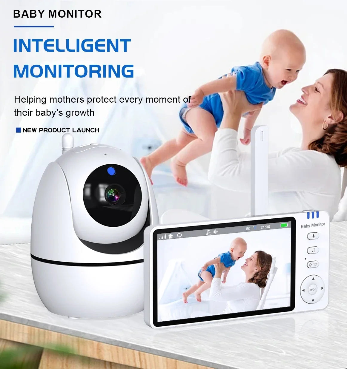 5 Inch Video Baby Monitor With Camera PTZ Zoom Babyphone Cam Security Protection Surveillance Cameras Temperature Sensor Lullaby